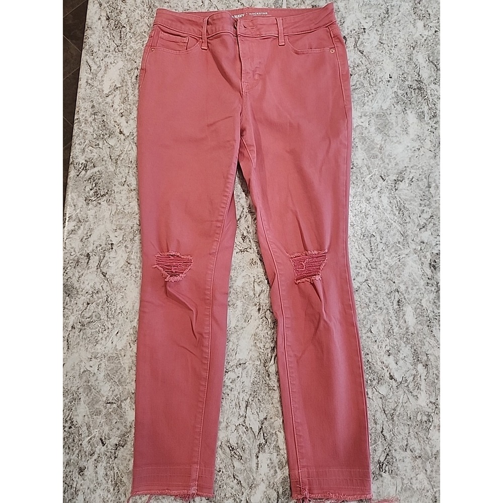 Old Navy Rockstar Super Skinny Jeans Women's Size 10 Stretch Salmon Raw‎ Hem